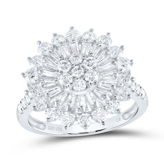 14K White Gold 2 CTW-Natural Diamondflower Fashion Ring 3.10 Gram