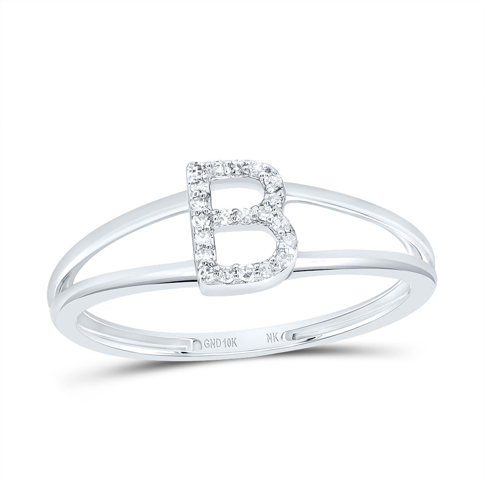 10K White Gold 1/20 CTW-Natural Diamond Gift Initial "B" Ladies Ring 1.24 Gram
