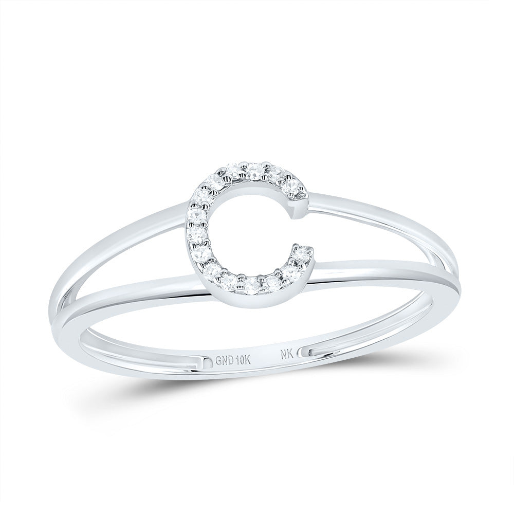 10K White Gold 1/20 CTW-Natural Diamond Gift Initial "C" Ladies Ring 1.12 Gram