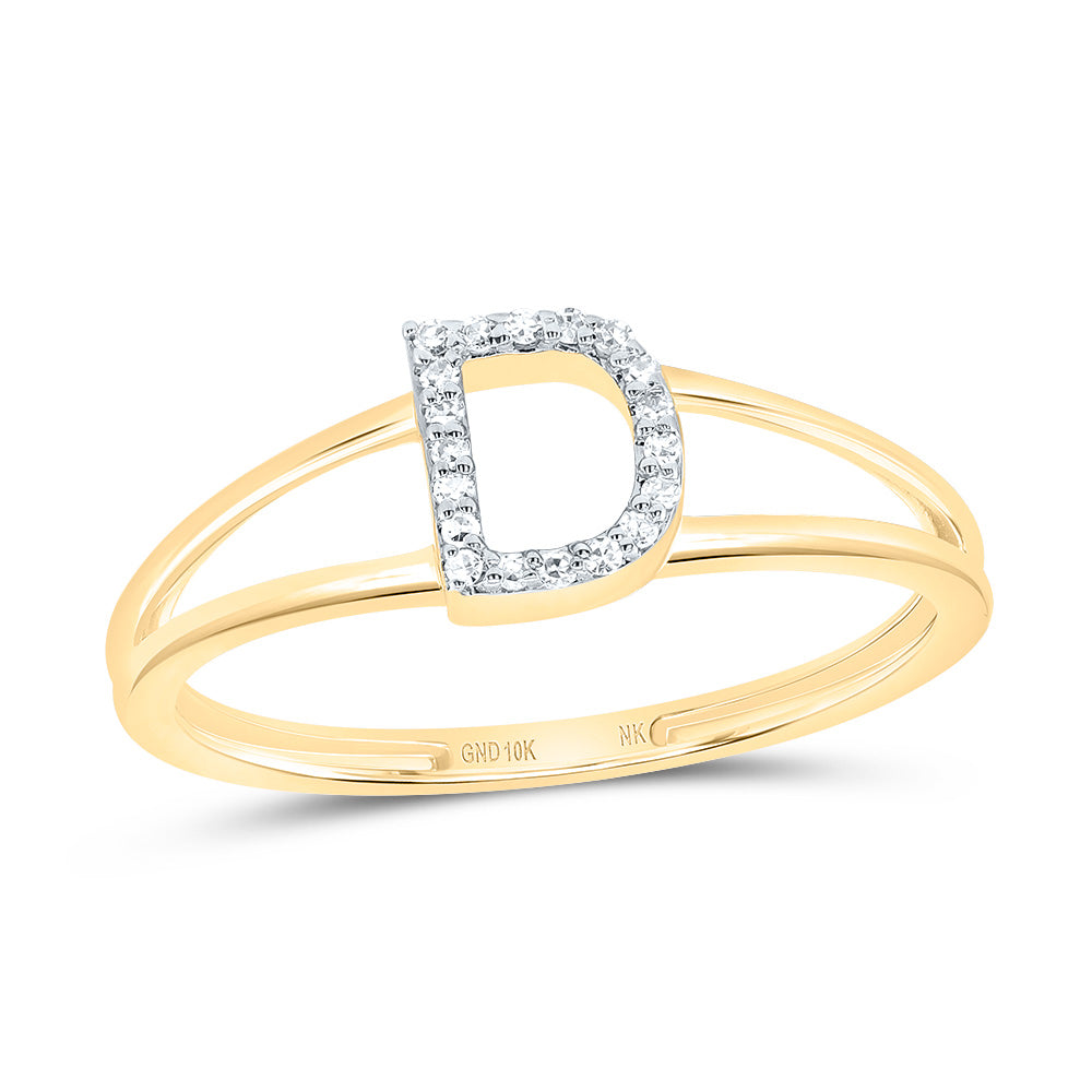 10K Yellow Gold 1/20 CTW-Natural Diamond Gift Initial "D" Ladies Ring 1.18 Gram