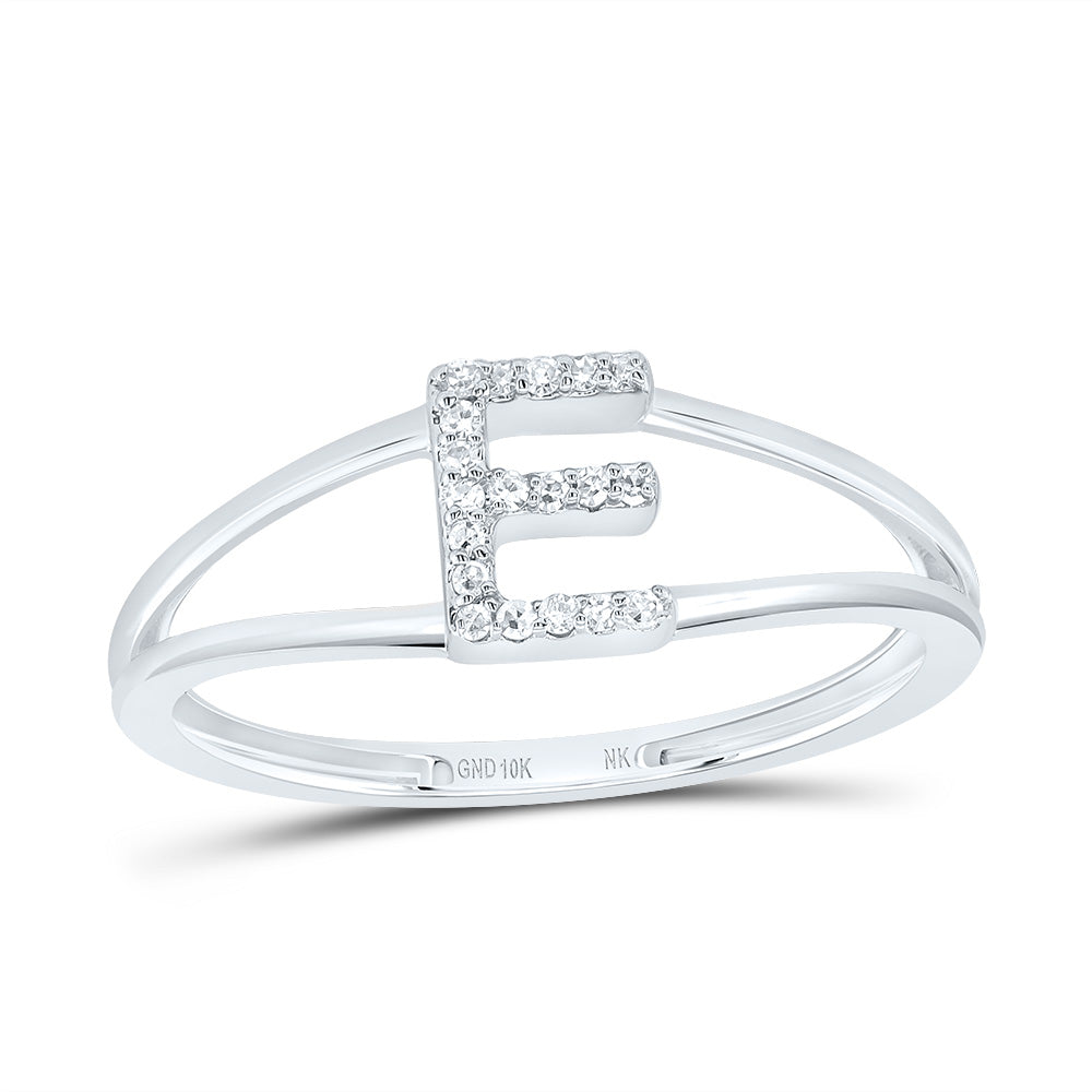 10K White Gold 1/20 CTW-Natural Diamond Gift Initial "E" Ladies Ring 1.29 Gram