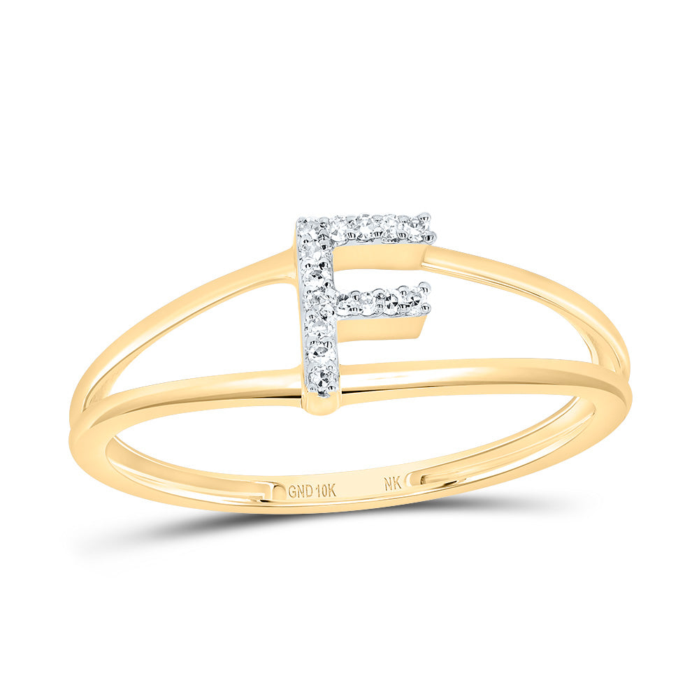 10K Yellow Gold 1/20 CTW-Natural Diamond Gift Initial "F" Ladies Ring 1.13 Gram
