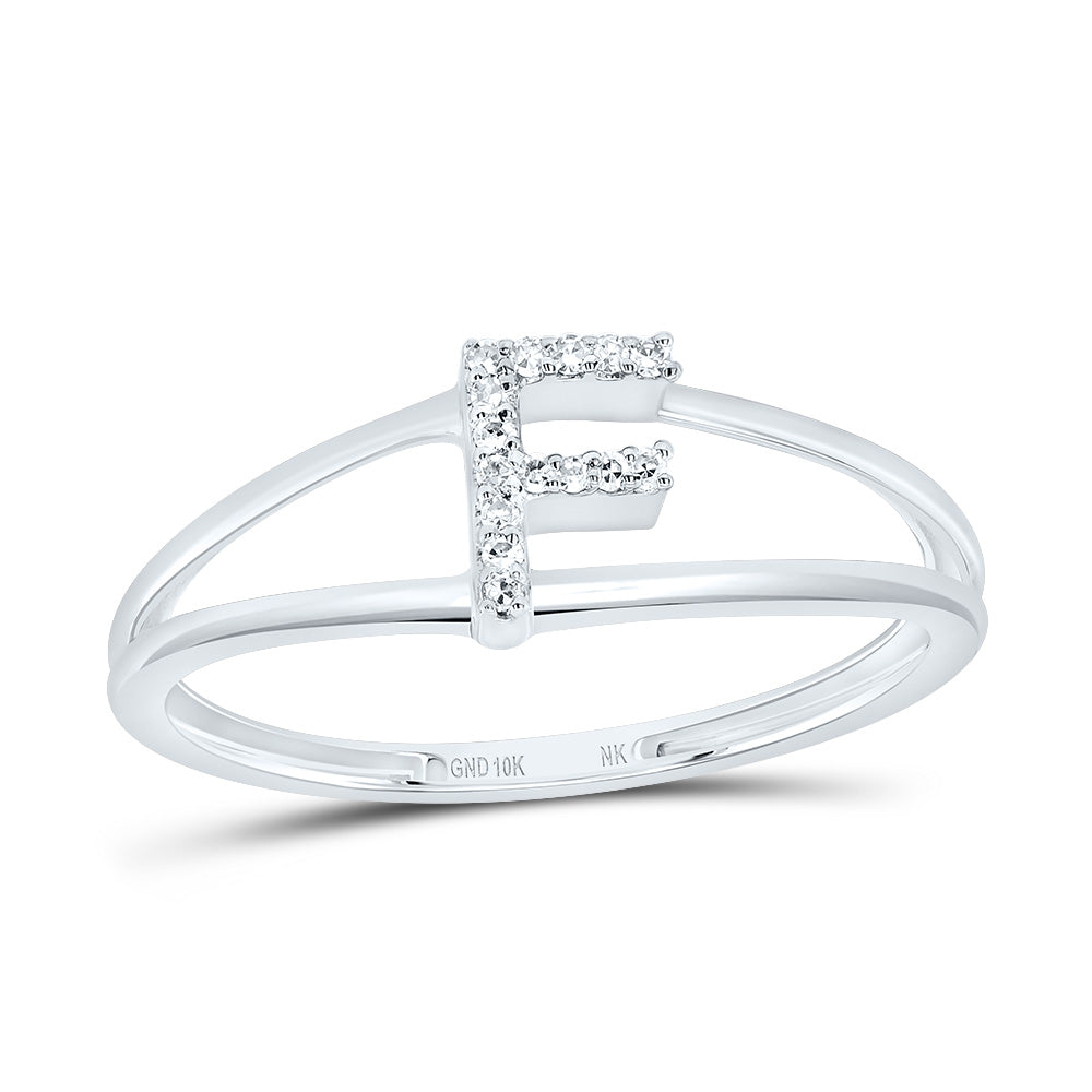 10K White Gold 1/20 CTW-Natural Diamond Gift Initial "F" Ladies Ring 1.23 Gram