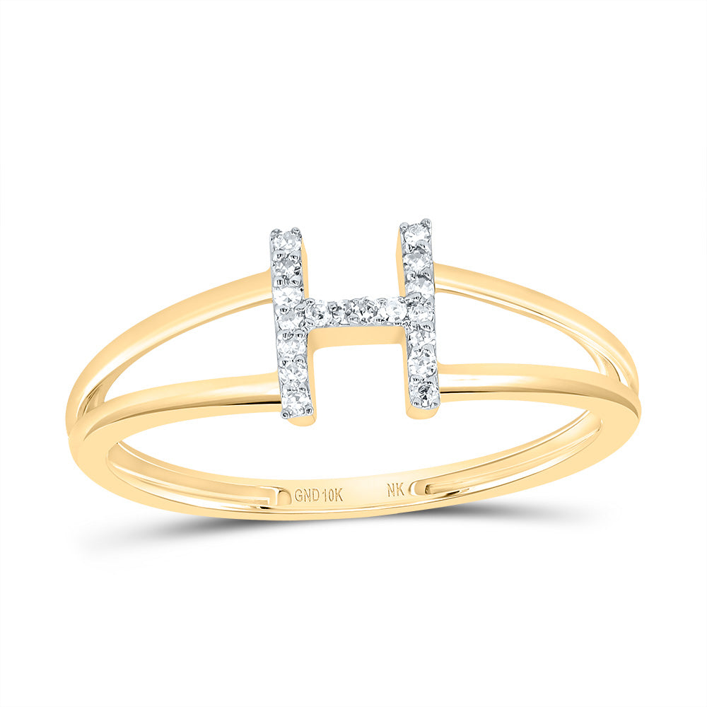 10K Yellow Gold 1/20 CTW-Natural Diamond Gift Initial "H" Ladies Ring 1.26 Gram