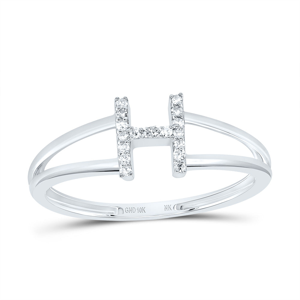 10K White Gold 1/20 CTW-Natural Diamond Gift Initial "H" Ladies Ring 1.29 Gram