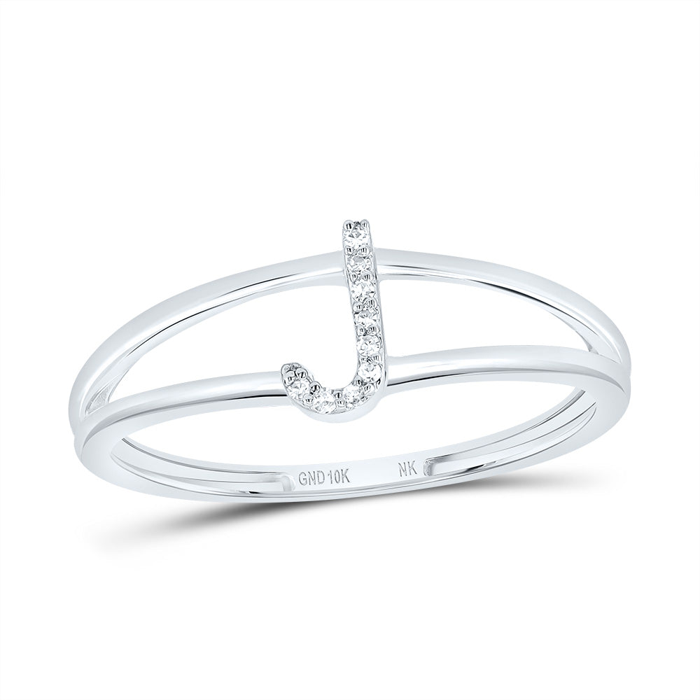 10K White Gold 0.03 CTW-Natural Diamond Gift Initial "J" Ladies Ring 1.085 Gram