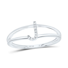 10K White Gold 0.03 CTW-Natural Diamond Gift Initial "J" Ladies Ring 1.085 Gram