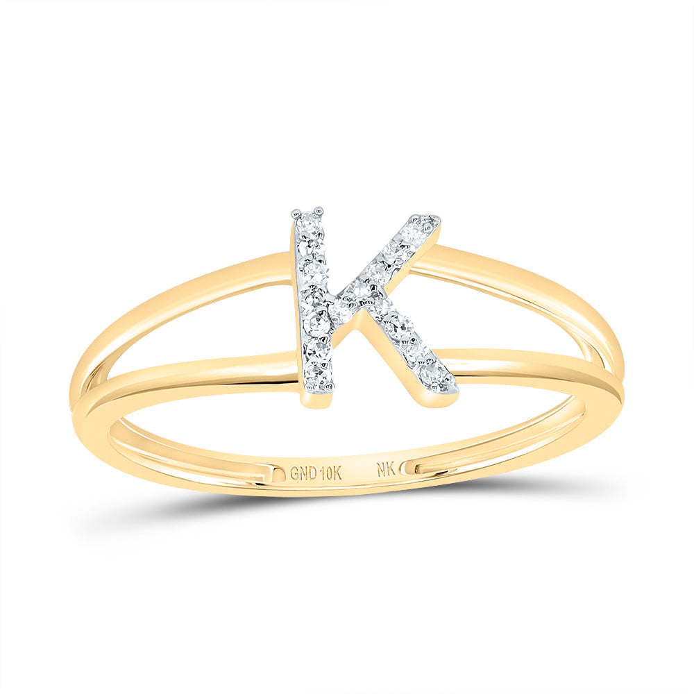 10K Yellow Gold 1/20 CTW-Natural Diamond Gift Initial "K" Ladies Ring 1.31 Gram