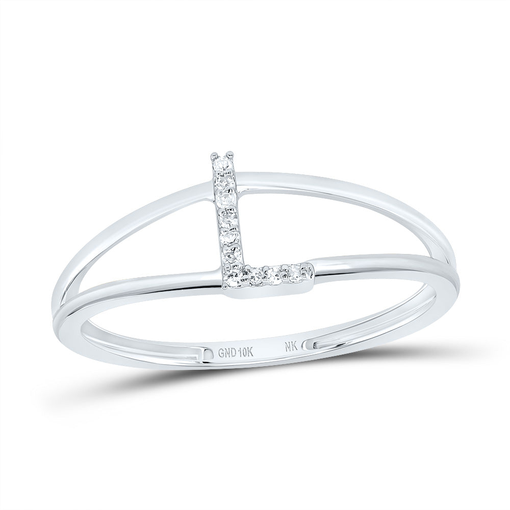 10K White Gold 0.03 CTW-Natural Diamond Gift Initial "L" Ladies Ring 1.144 Gram