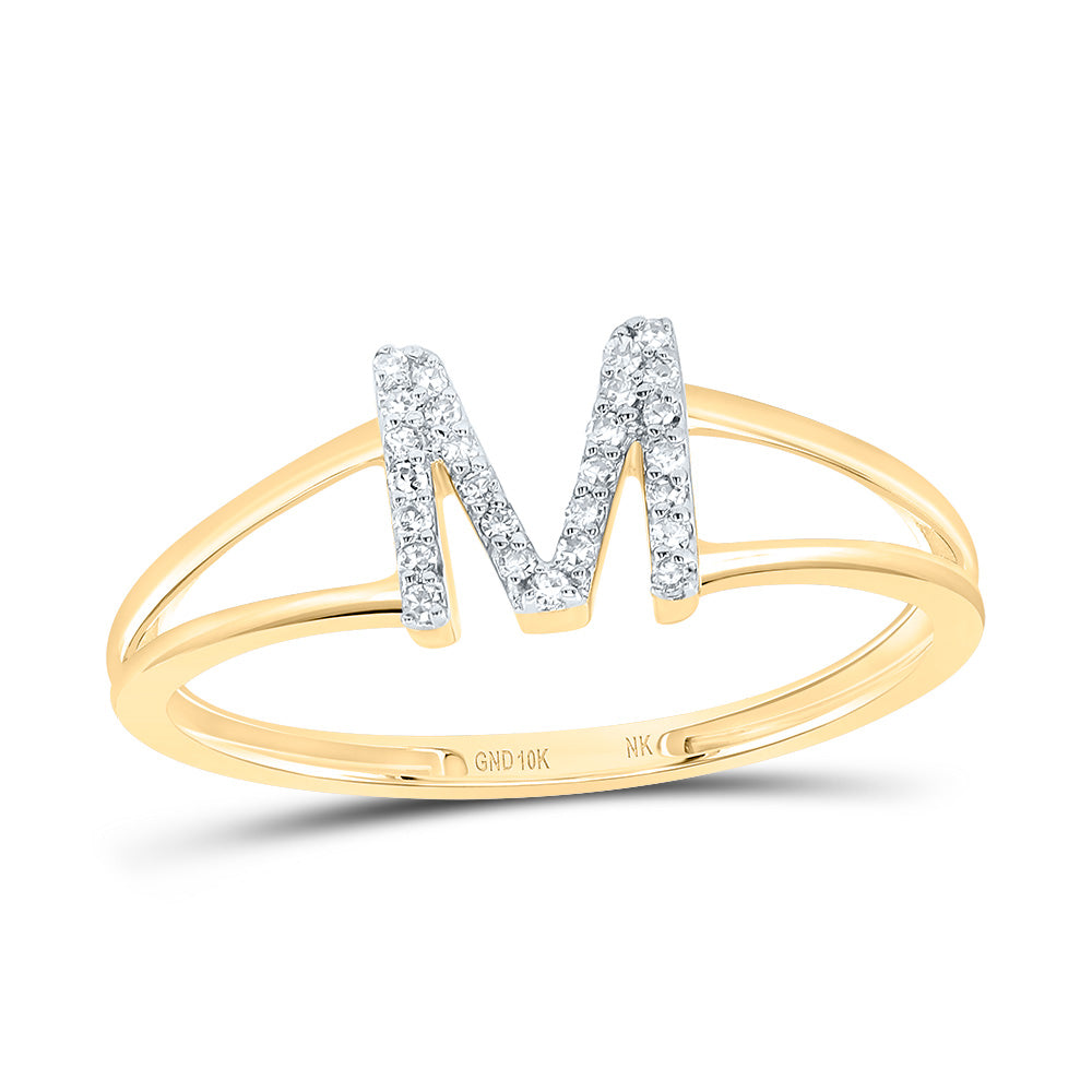 10K Yellow Gold 1/12 CTW-Natural Diamond Gift Initial "M" Ladies Ring 1.31 Gram