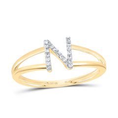 10K Yellow Gold 1/20 CTW-Natural Diamond Gift Initial "N" Ladies Ring 1.11 Gram