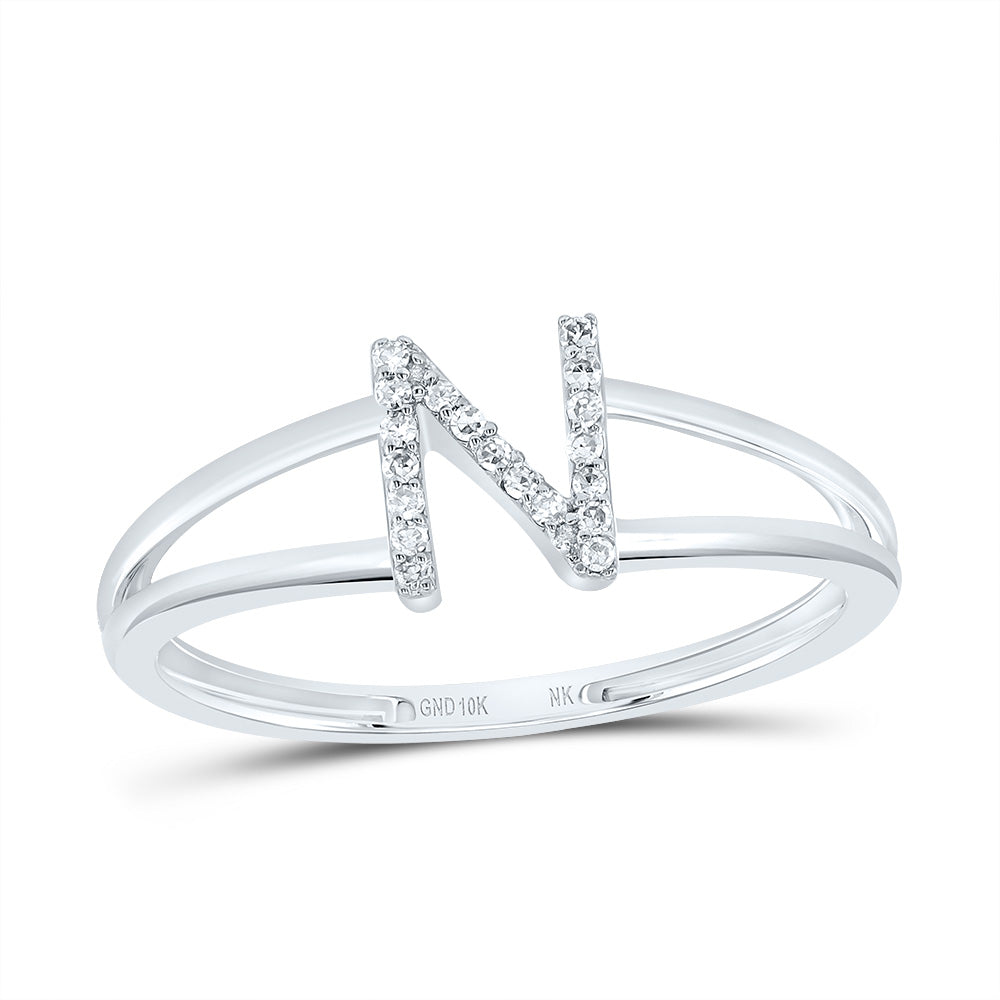 10K White Gold 1/20 CTW-Natural Diamond Gift Initial "N" Ladies Ring 1.17 Gram