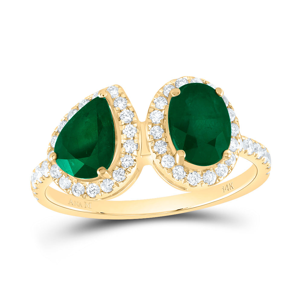 14K Yellow Gold 3/8 CTW-Natural Diamond 7X5MM Ps-Em, 7X5MM Ov-Em Natural Gemstone Ring 2.25 Gram