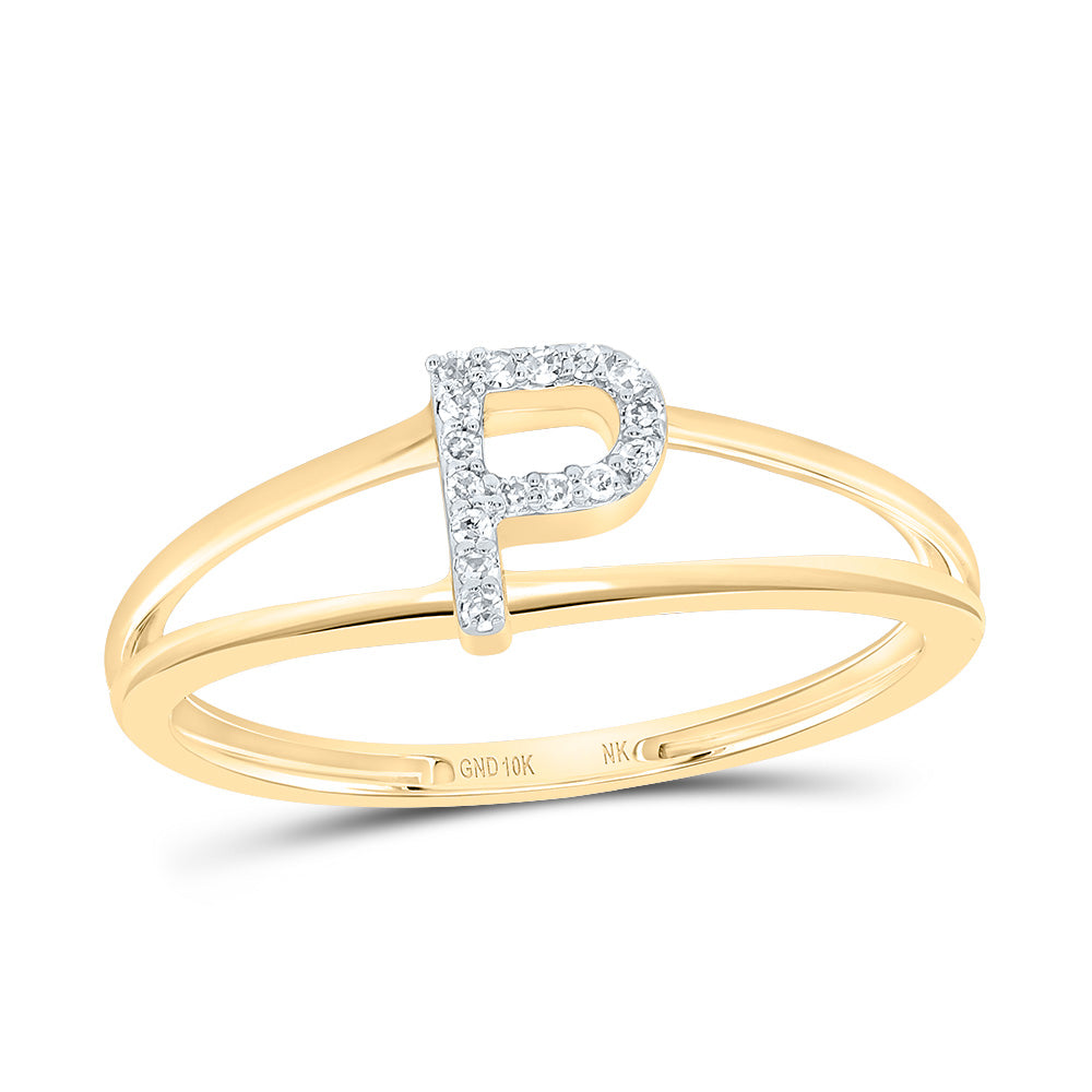 10K Yellow Gold 1/20 CTW-Natural Diamond Gift Initial "P" Ladies Ring 1.15 Gram