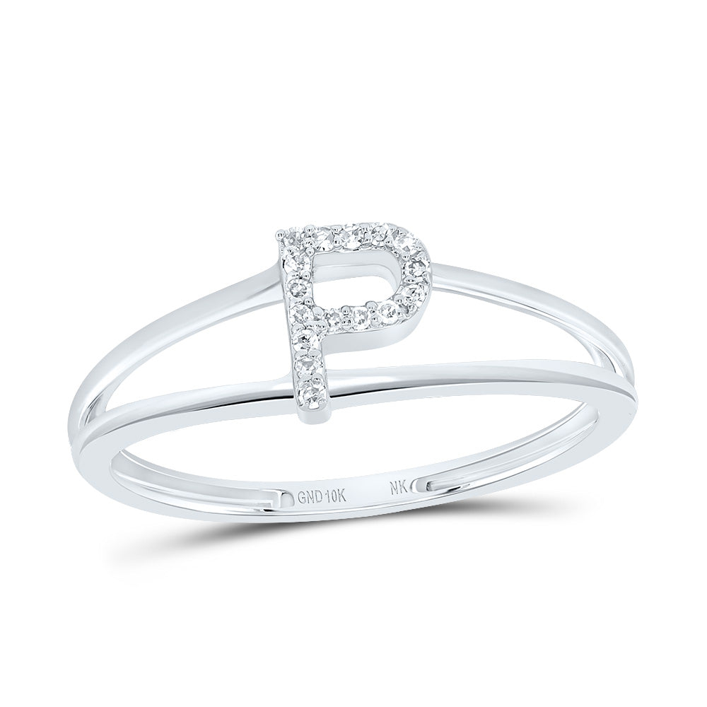 10K White Gold 1/20 CTW-Natural Diamond Gift Initial "P" Ladies Ring 1.26 Gram