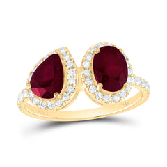 14K Yellow Gold 3/8 CTW-Natural Diamond 7X5MM Ps-Ru, 7X5MM Ov-Ru Natural Gemstone Ring 2.46 Gram