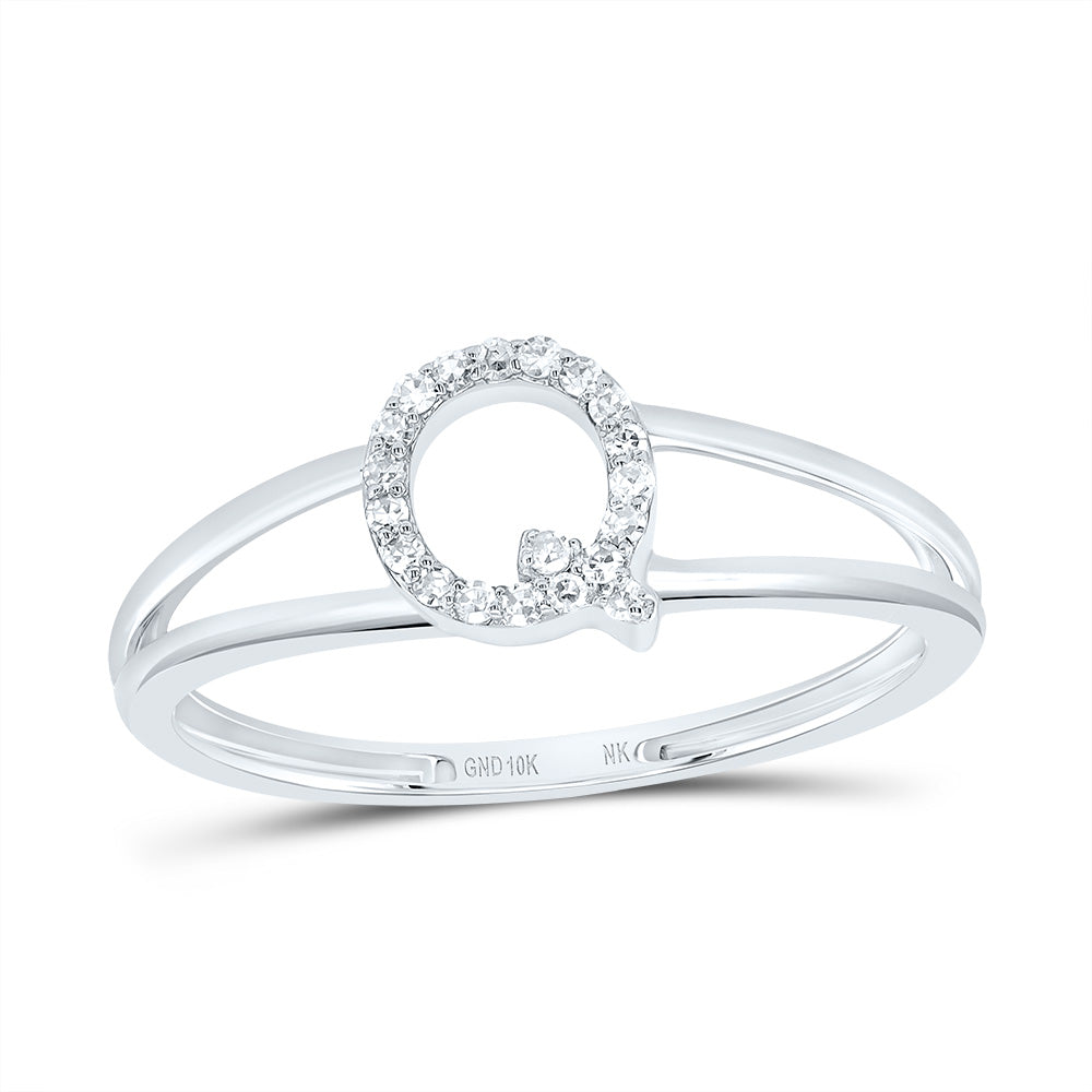 10K White Gold 1/12 CTW-Natural Diamond Gift Initial "Q" Ladies Ring 1.25 Gram