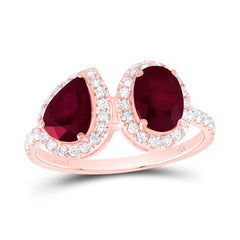 14K Rose Gold 3/8 CTW-Natural Diamond 7X5MM Ps-Ru, 7X5MM Ov-Ru Natural Gemstone Ring 2.35 Gram