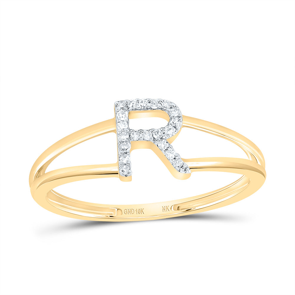 10K Yellow Gold 1/20 CTW-Natural Diamond Gift Initial "R" Ladies Ring 1.18 Gram