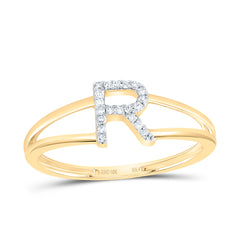 10K Yellow Gold 1/20 CTW-Natural Diamond Gift Initial "R" Ladies Ring 1.18 Gram