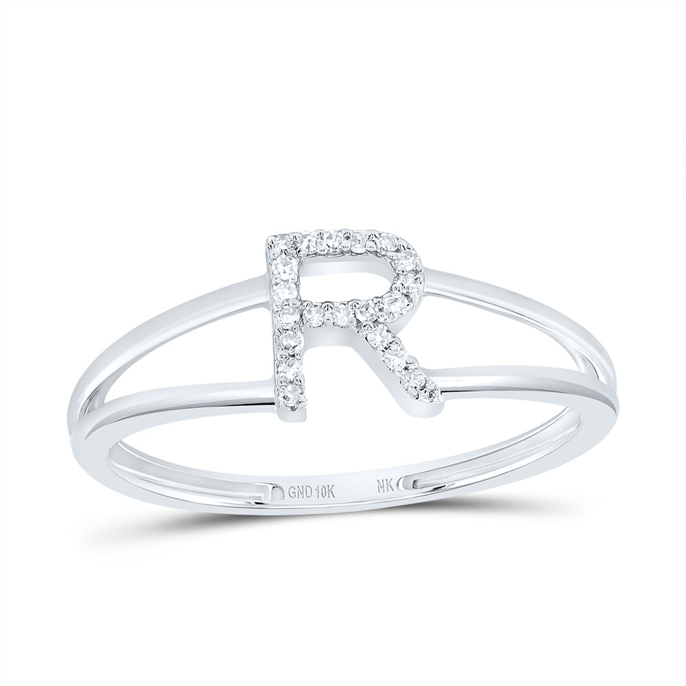 10K White Gold 1/20 CTW-Natural Diamond Gift Initial "R" Ladies Ring 1.23 Gram