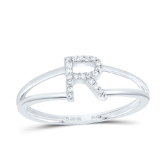 10K White Gold 1/20 CTW-Natural Diamond Gift Initial "R" Ladies Ring 1.23 Gram