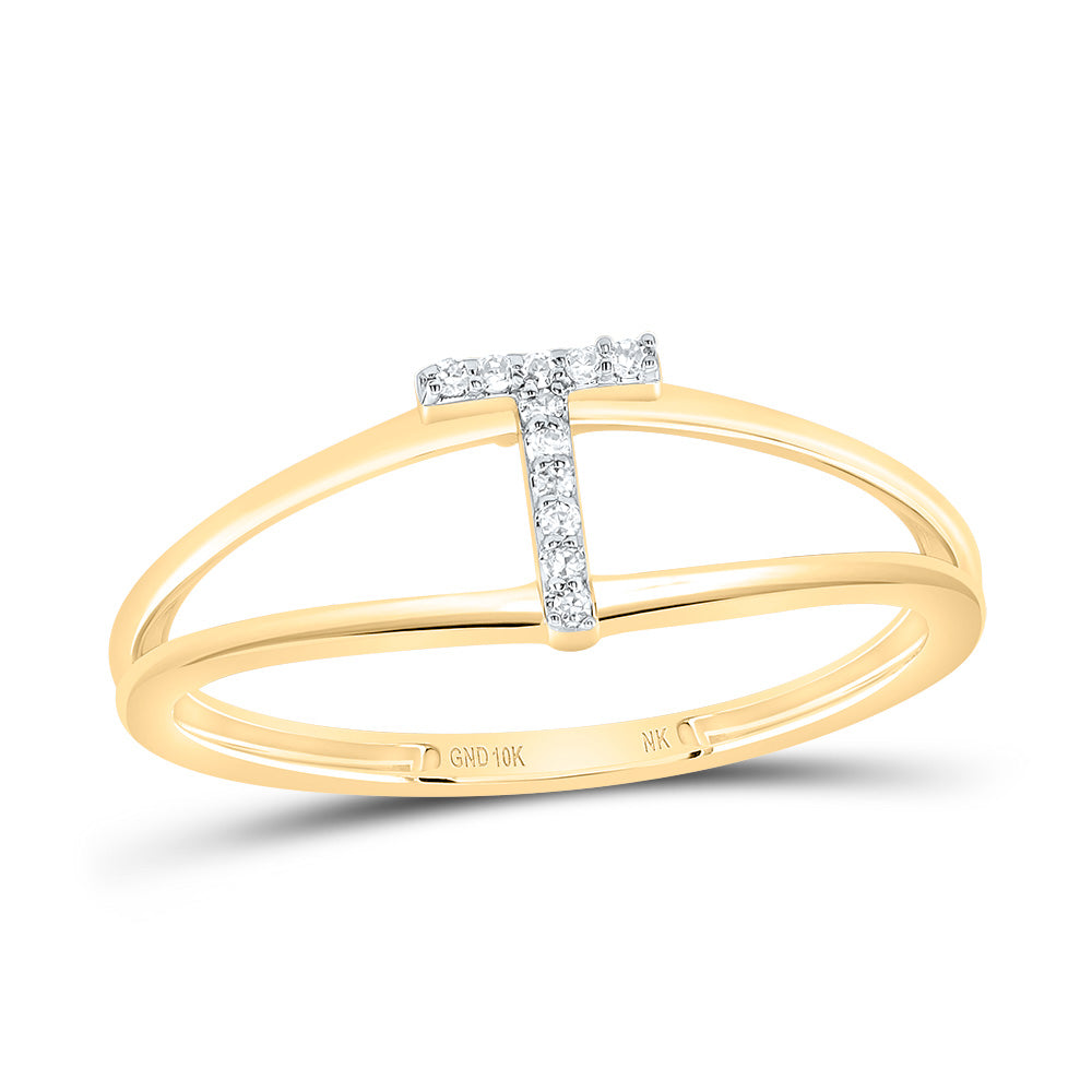 10K Yellow Gold 0.03 CTW-Natural Diamond Gift Initial "T" Ladies Ring 1.14 Gram