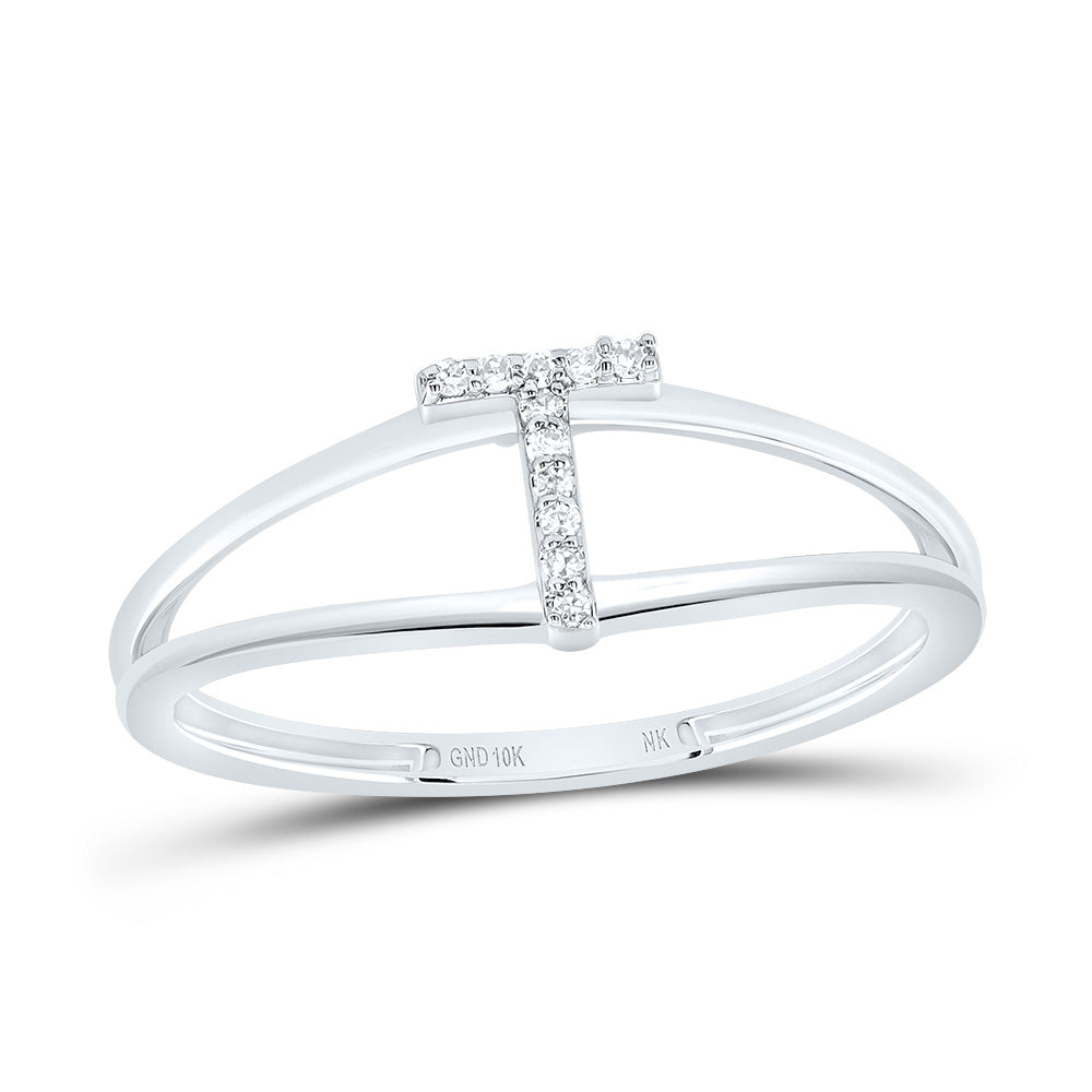 10K White Gold 0.03 CTW-Natural Diamond Gift Initial "T" Ladies Ring 1.144 Gram