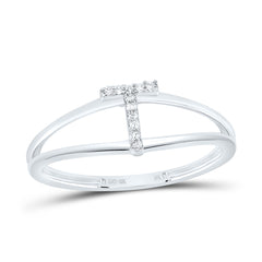 10K White Gold 0.03 CTW-Natural Diamond Gift Initial "T" Ladies Ring 1.144 Gram