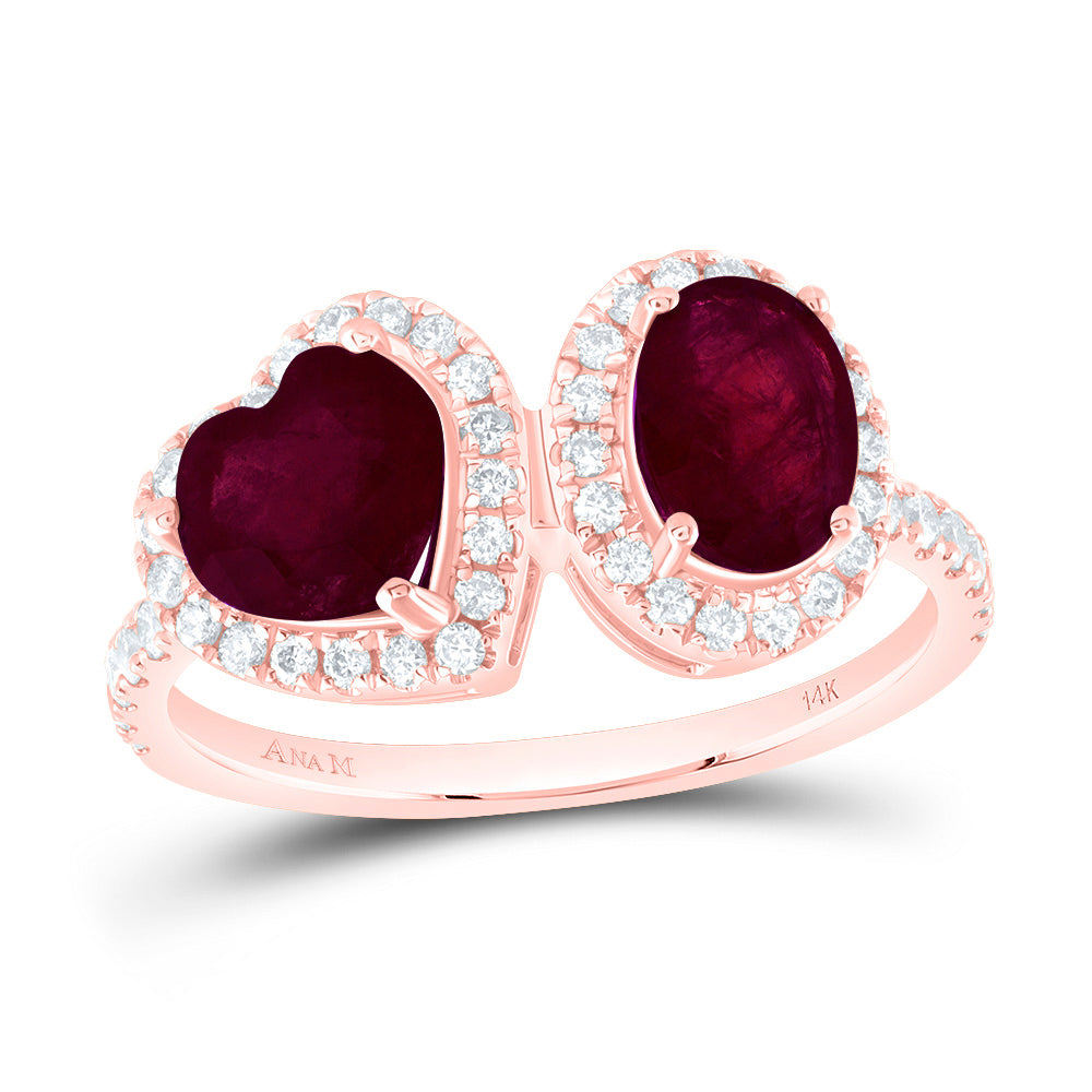 14K Rose Gold 3/8 CTW-Natural Diamond 6.5MM Hs-Ru, 7X5MM Ov-Ru Natural Gemstone Ring 2.71 Gram