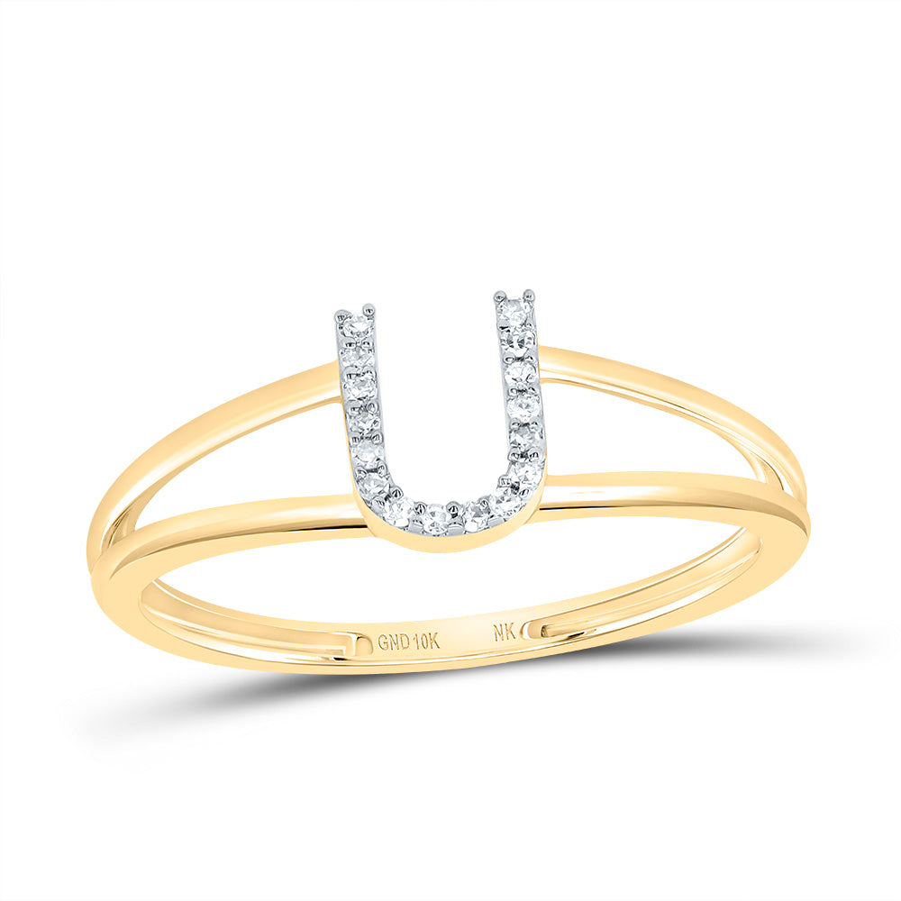 10K Yellow Gold 1/20 CTW-Natural Diamond Gift Initial "U" Ladies Ring 1.14 Gram