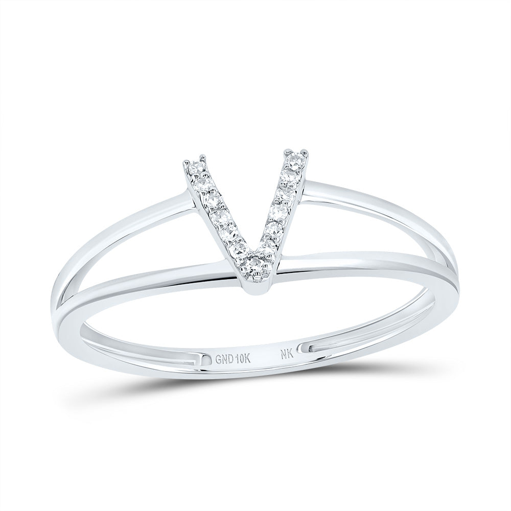 10K White Gold 1/20 CTW-Natural Diamond Gift Initial "V" Ladies Ring 1.15 Gram