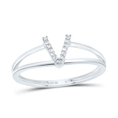 10K White Gold 1/20 CTW-Natural Diamond Gift Initial "V" Ladies Ring 1.15 Gram