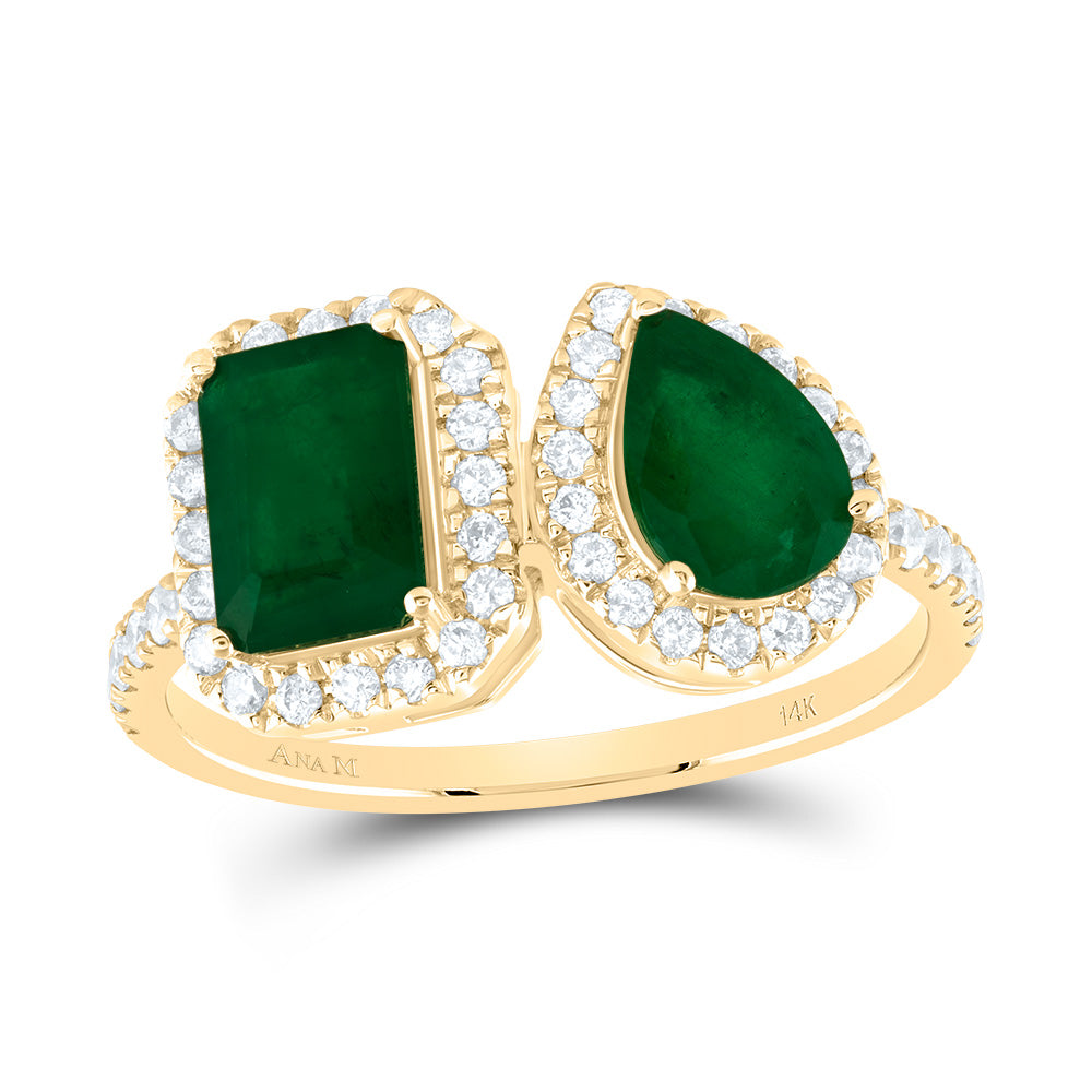 14K Yellow Gold 3/8 CTW-Natural Diamond 7X5MM Em-Em, 7X5MM Ps-Em Natural Gemstone Ring 2.45 Gram