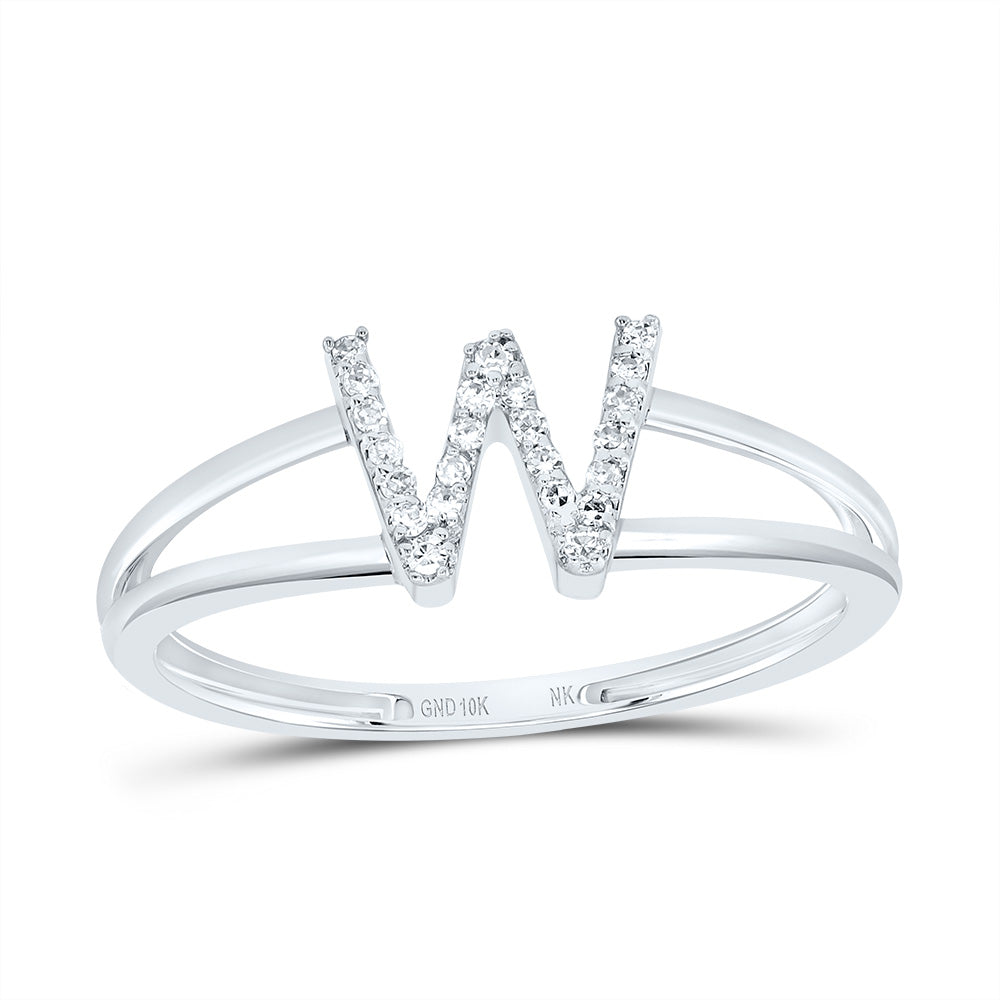10K White Gold 1/12 CTW-Natural Diamond Gift Initial "W" Ladies Ring 1.60 Gram
