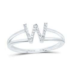 10K White Gold 1/12 CTW-Natural Diamond Gift Initial "W" Ladies Ring 1.60 Gram