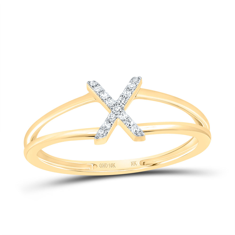 10K Yellow Gold 1/20 CTW-Natural Diamond Gift Initial "X" Ladies Ring 1.25 Gram