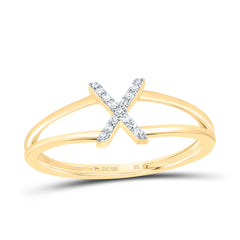 10K Yellow Gold 1/20 CTW-Natural Diamond Gift Initial "X" Ladies Ring 1.25 Gram