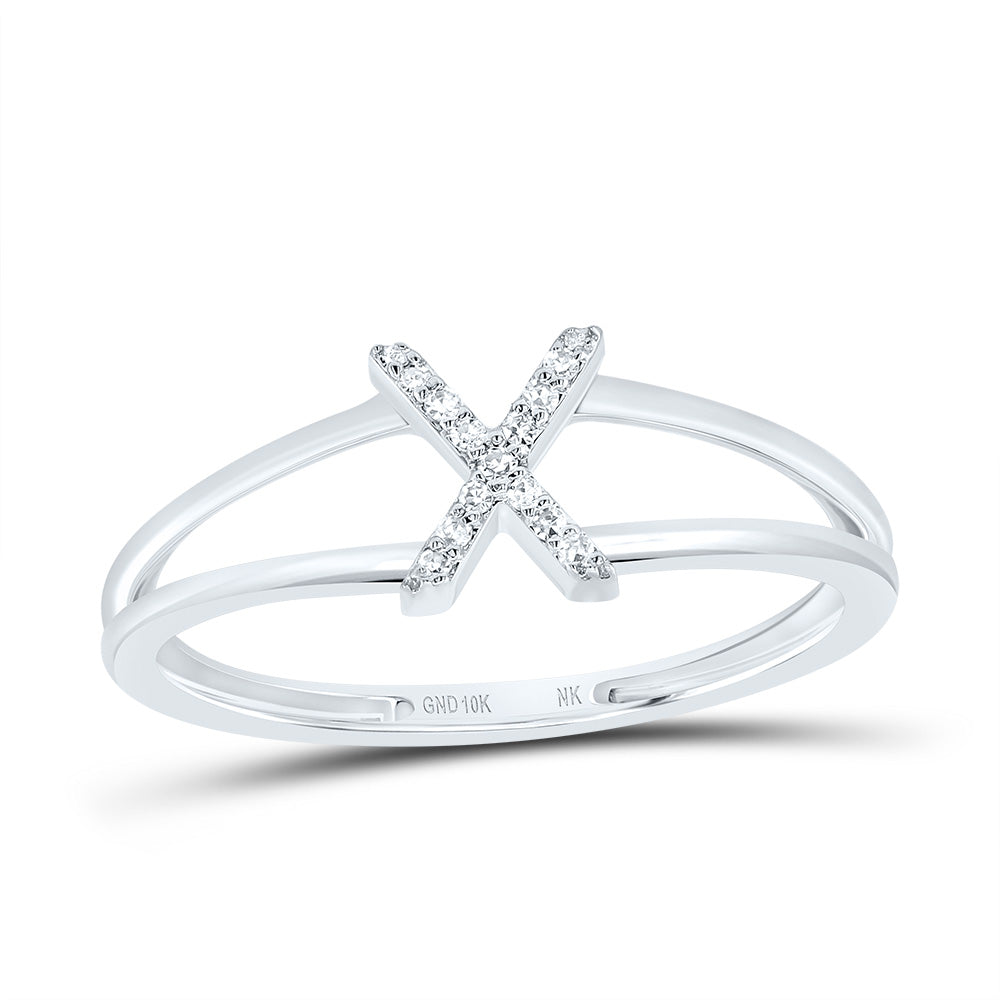 10K White Gold 1/20 CTW-Natural Diamond Gift Initial "X" Ladies Ring 1.37 Gram