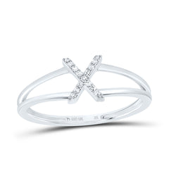 10K White Gold 1/20 CTW-Natural Diamond Gift Initial "X" Ladies Ring 1.37 Gram