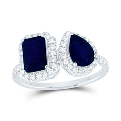 14K White Gold 3/8 CTW-Natural Diamond 7X5MM Em-Bs, 7X5MM Ps-Bs Natural Gemstone Ring 2.54 Gram