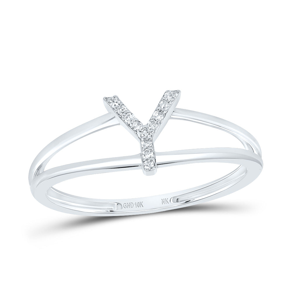 10K White Gold 1/20 CTW-Natural Diamond Gift Initial "Y" Ladies Ring 1.18 Gram