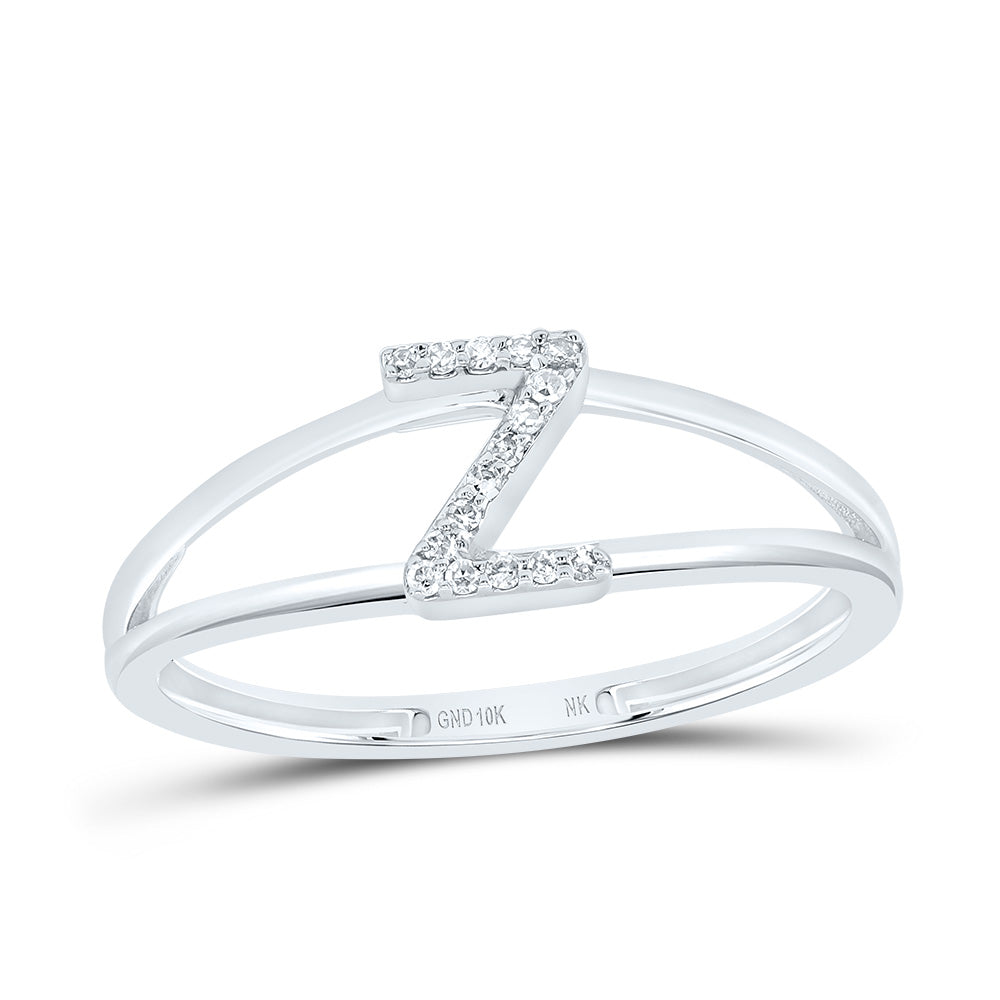 10K White Gold 1/20 CTW-Natural Diamond Gift Initial "Z" Ladies Ring 1.28 Gram