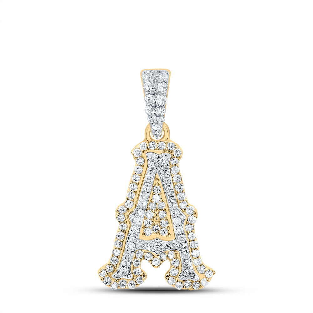 10K Yellow White 1/3 CTW-Natural Diamond Fashion Initial "A" Pendant 1.37 Gram