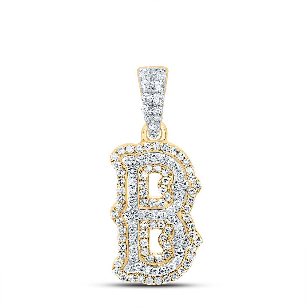 10K Yellow White 3/8 CTW-Natural Diamond Fashion Initial "B" Pendant 1.54 Gram