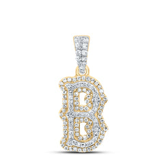 10K Yellow White 3/8 CTW-Natural Diamond Fashion Initial "B" Pendant 1.54 Gram