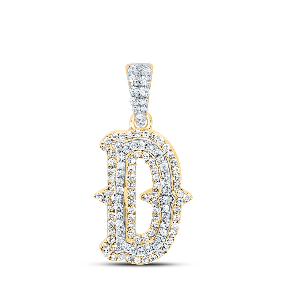 10K Yellow White 1/3 CTW-Natural Diamond Fashion Initial "D" Pendant 1.39 Gram