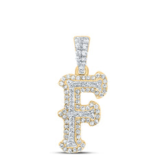 10K Yellow White 1/3 CTW-Natural Diamond Fashion Initial "F" Pendant 1.29 Gram