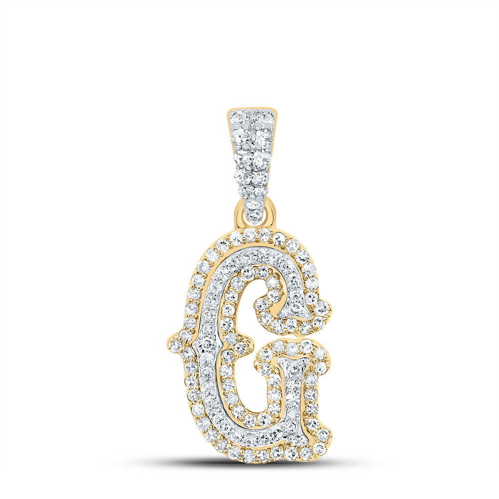 10K Yellow White 1/3 CTW-Natural Diamond Fashion Initial "G" Pendant 1.35 Gram