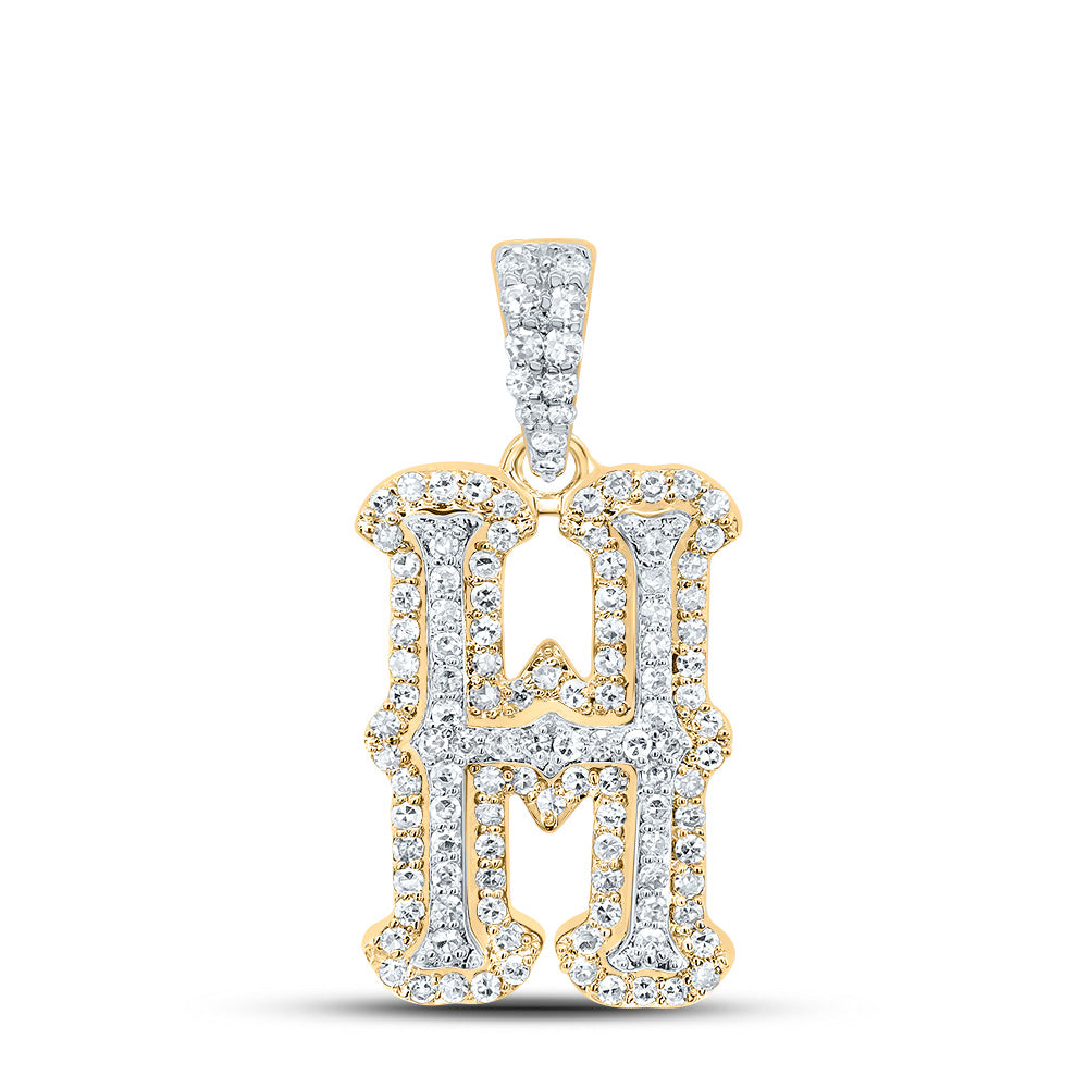 10K Yellow White 1/3 CTW-Natural Diamond Fashion Initial "H" Pendant 1.63 Gram